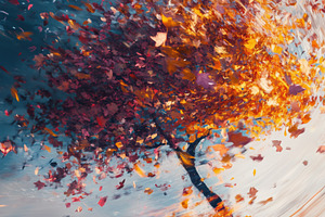A swirling tree with vibrant autumn leaves in motion, creating a dynamic and ab, a Photo by Textures & Backgrounds