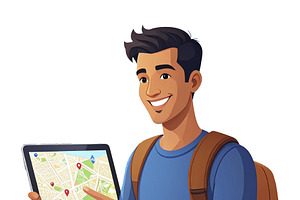 Traveler holding a tablet with map isolated graphic, an Illustration by DanFLCreativo