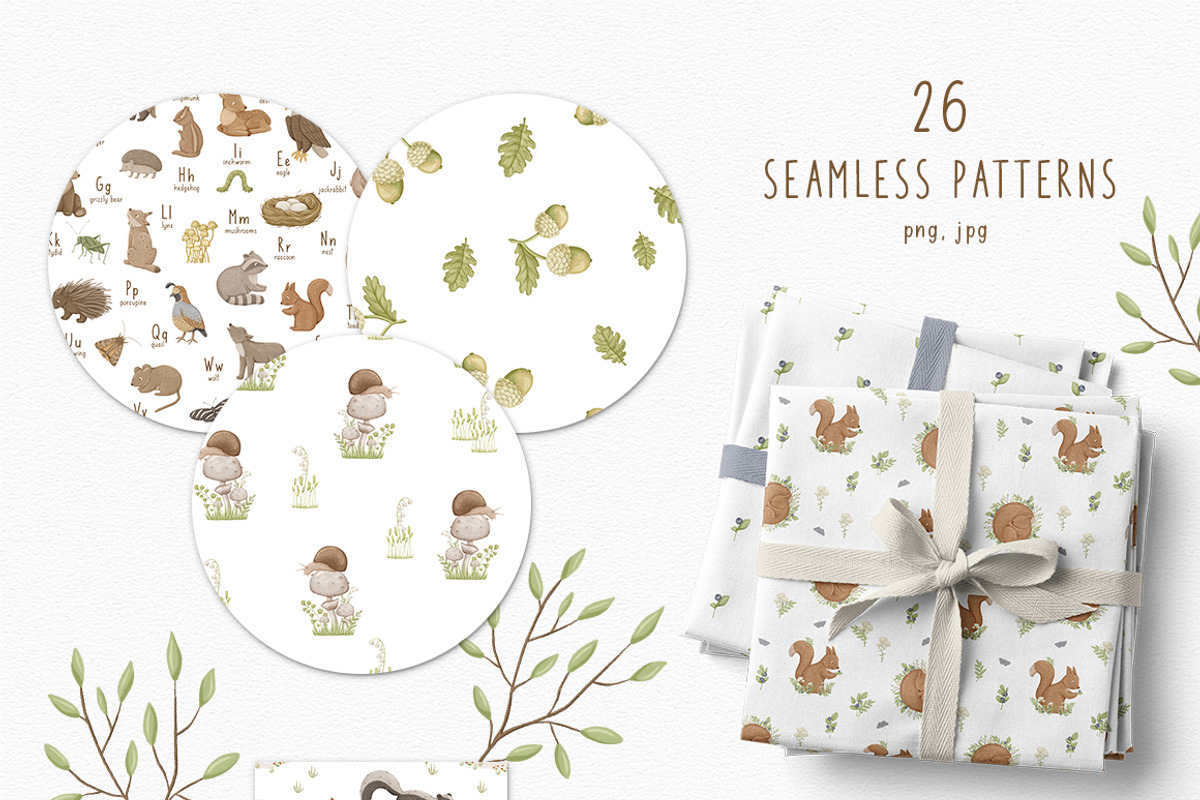 Woodland animals. Alphabet & Pattern, an Animal Illustration by polikarpovaart (Photo 5 of 12)