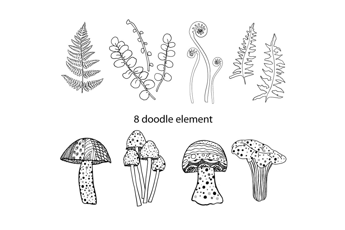 Doodle ferns and mushrooms, a Decorative Illustration by Funny-sunny (Photo 2 of 5)