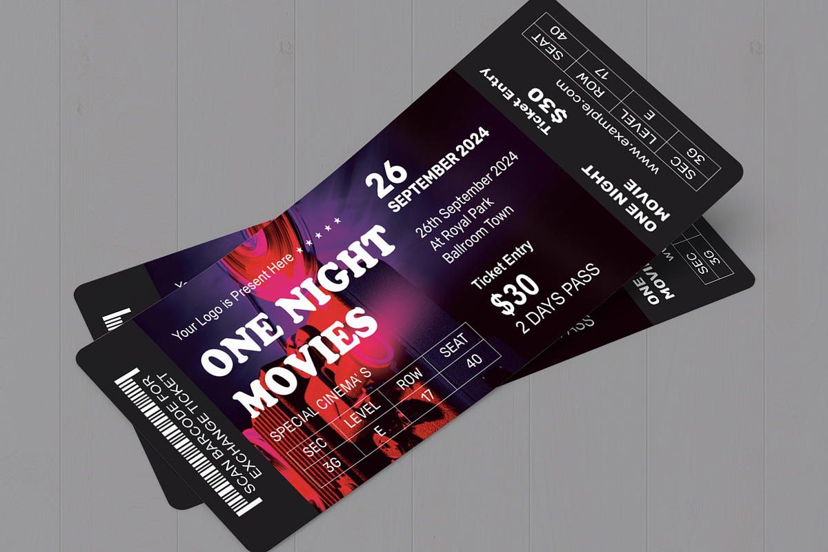 Night Movies Event Ticket, a Stationery Template by MightyDesign (Photo 2 of 6)