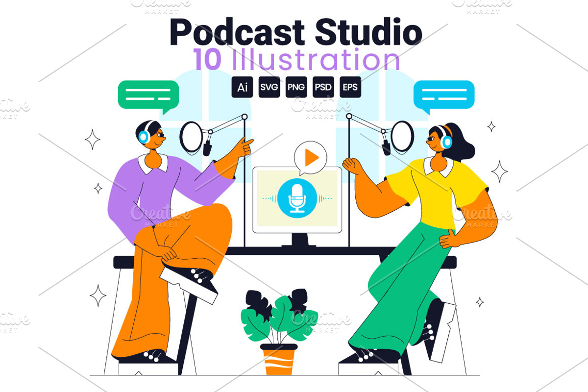 10 Podcast Studio Illustration, a Person Illustration by denayunebgt (Photo 1 of 4)