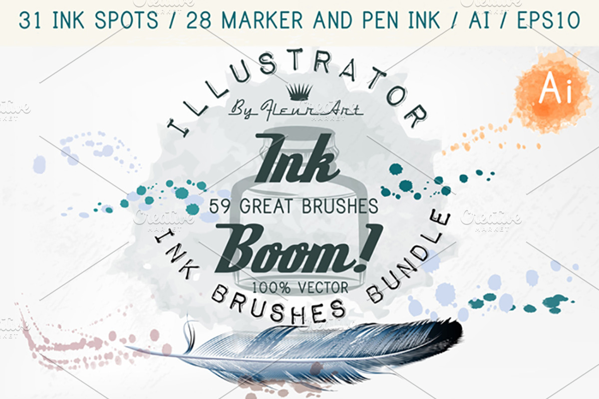 Mega brushes bundle for Illustrator, a Brush Add-On by FleurArt