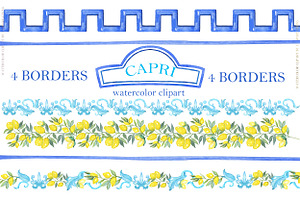 Capri Italy Watercolor Clipart Tiles