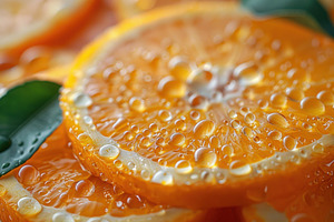 Fresh orange citrus slices with water droplets macro texture and, a Nature Photo by José Manuel Gelpi