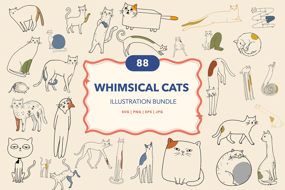 Whimsical Cats Hand Drawn Arts, an Animal Illustration by designvectx (Photo 1 of 7)