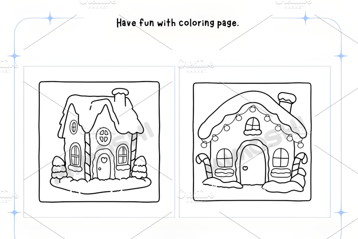 Gingerbread House Coloring Pages, a Seasonal Illustration by Coco Bloom (Photo 3 of 4)