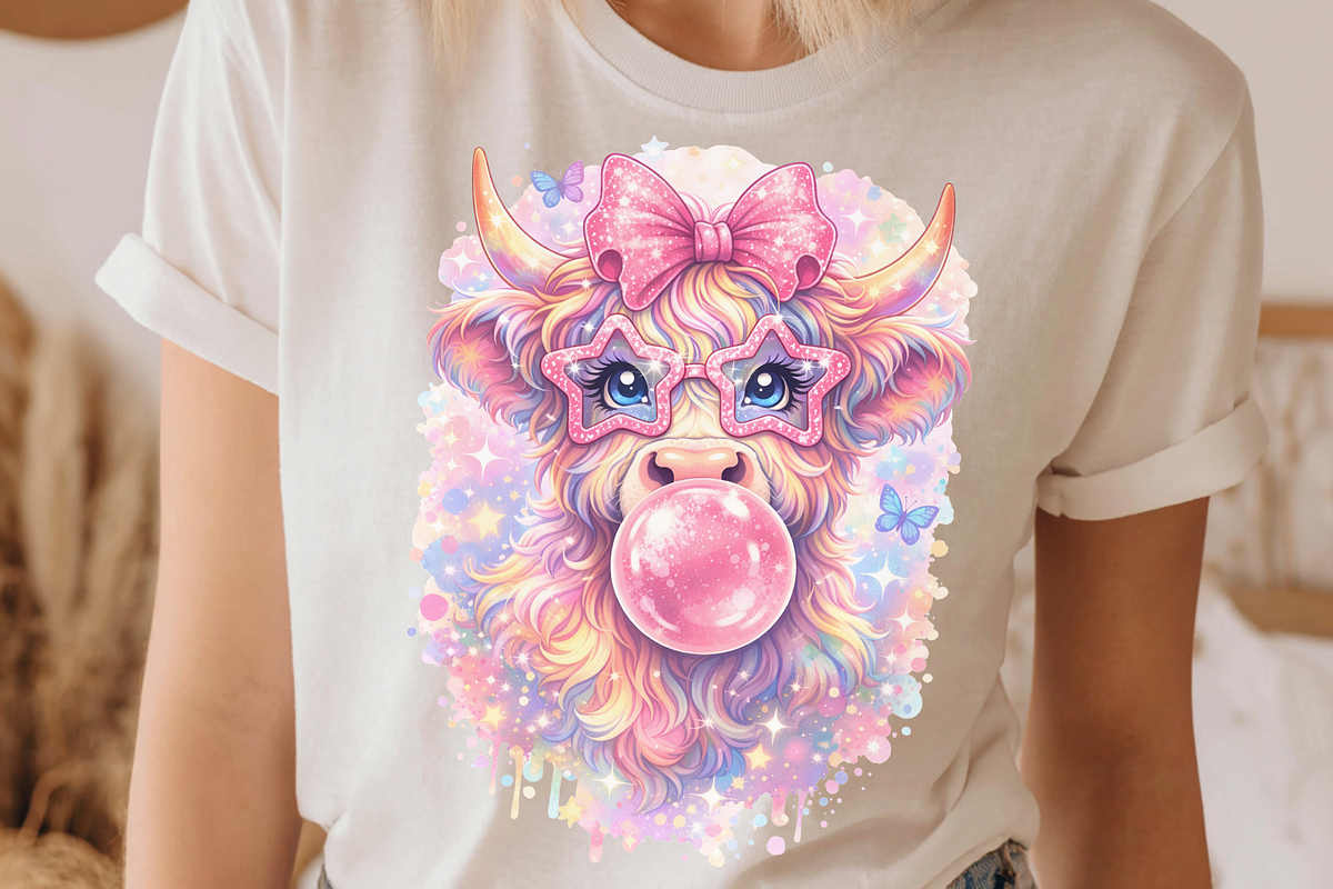 Coquette Highland Cow PNG Bubblegum, an Animal Illustration by SugarCloudStudioArt (Photo 4 of 4)