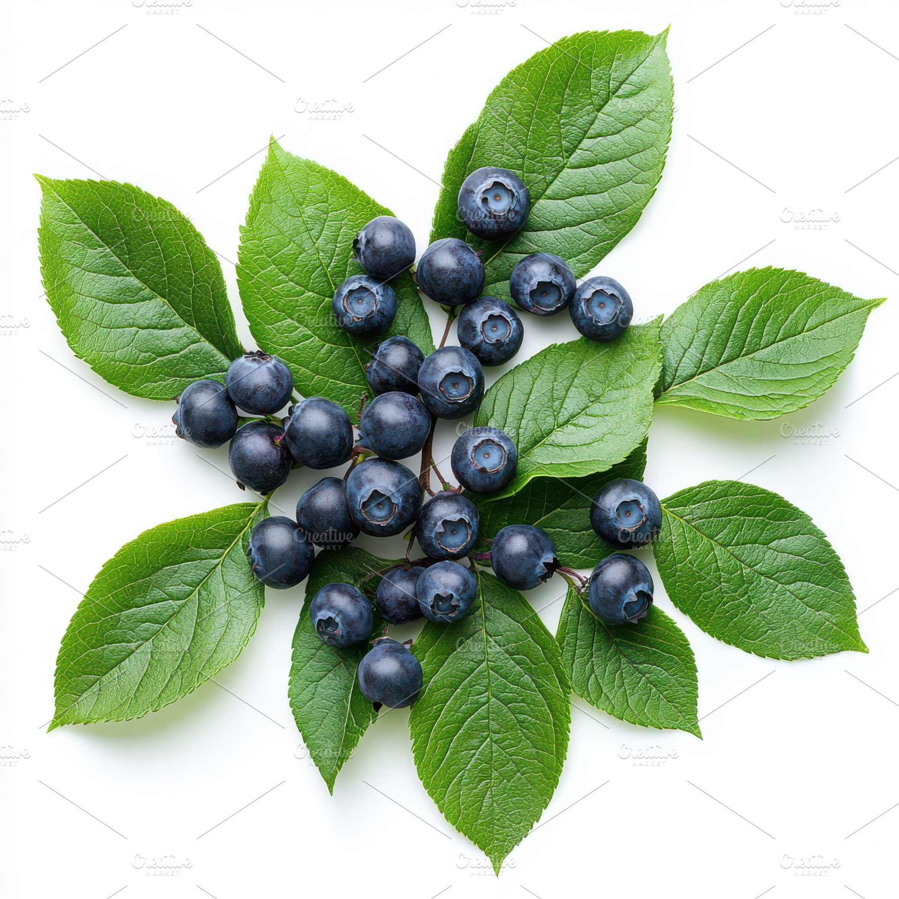 Fresh Blueberries on Green Leaves Na, a Food & Drink Photo by Pixeness Studio