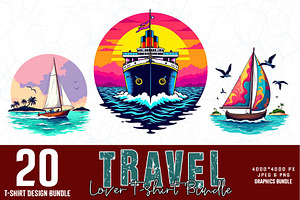 20 Groovy Travel T-shirt Bundle, an Illustration by Sofia's Fashion