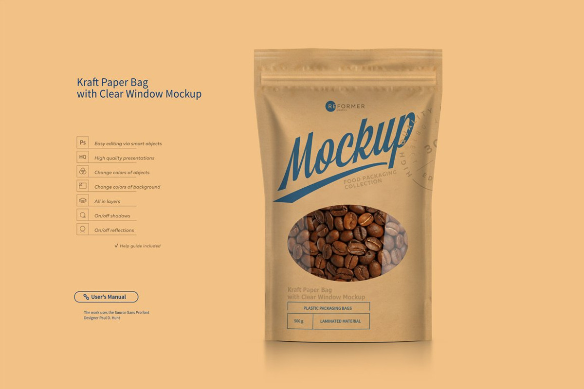 Kraft Paper Bag with Window Mock-up, a Packaging Mockup by Reformer Mockup (Photo 4 of 7)