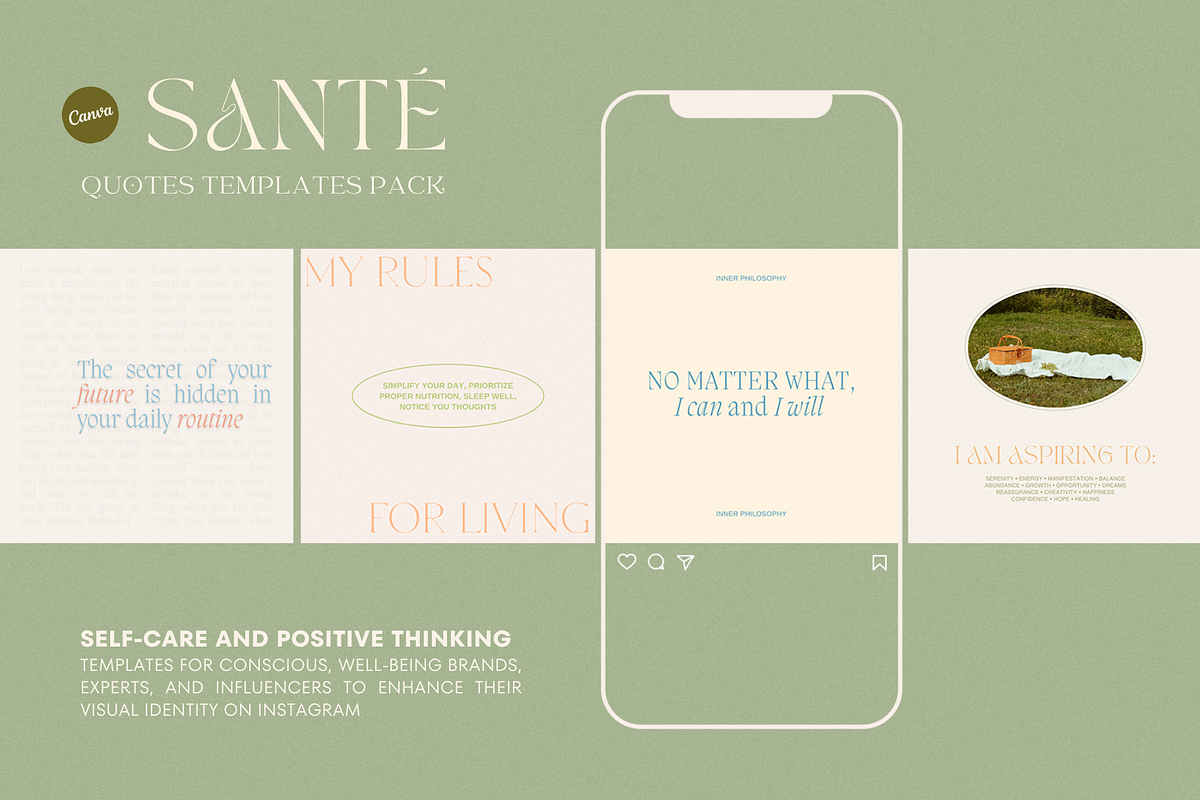Self-Care Quotes CANVA IG Templates, a Social Media Template by Oksafox (Photo 1 of 17)