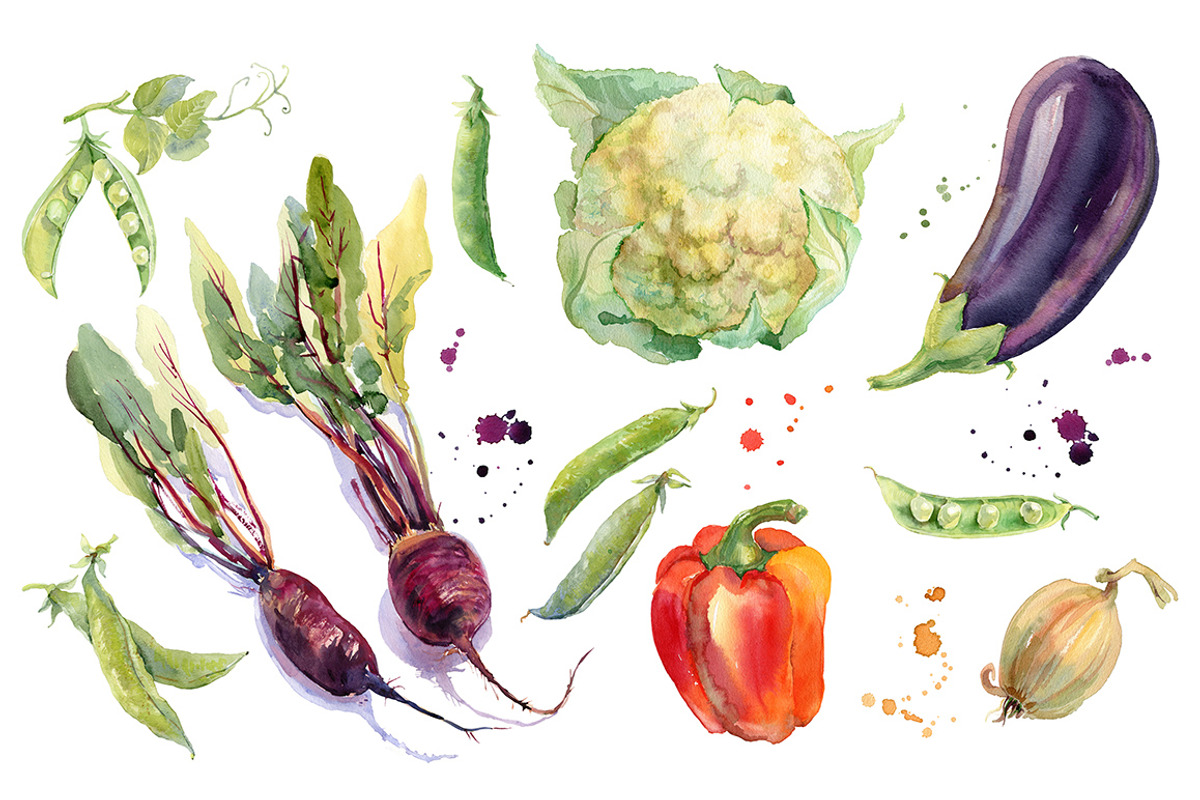 Watercolor vegetables set, a Background Graphic by Natasha Koltsova (Photo 5 of 5)