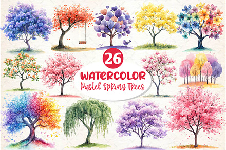 Pastel Spring Trees Clipart, an Illustration by Dream Creation