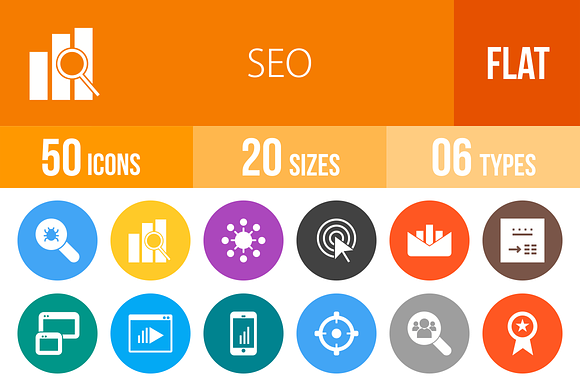 50 Seo Flat Round Icons