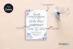 Sweet 16 Birthday Invitation Temp, an Invitation Template by Snapybiz