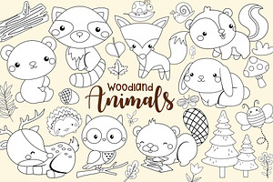 Woodland Animals Clipart Coloring