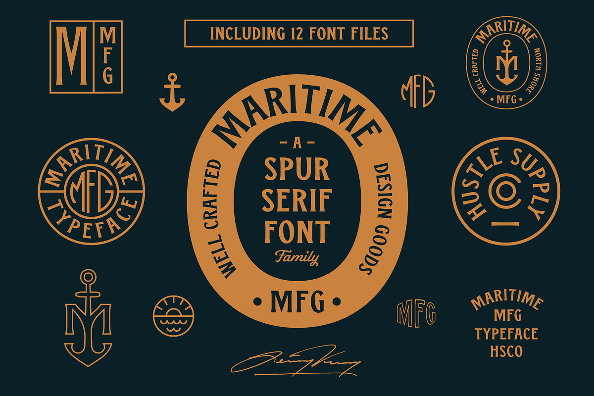 Maritime MFG - A Spur Serif Typeface, a Serif Font by Hustle Supply Co. (Photo 1 of 8)