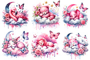 Cute Sleeping Baby Animals Clipart, an Animal Illustration by Creative Arslan (Thumbnail 3 of 9)