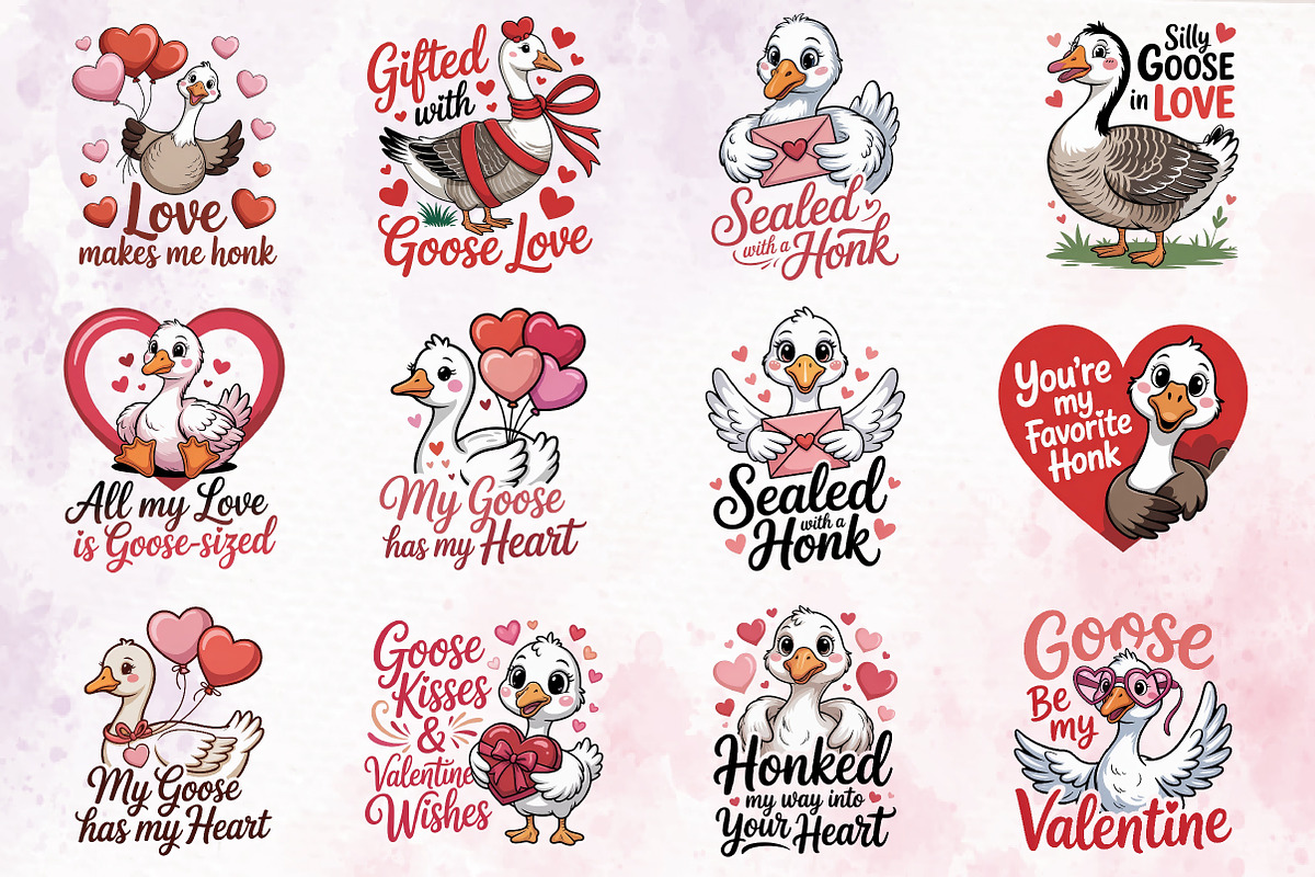 Cute Valentine Goose Design Bundle, an Illustration by RobertsArt (Photo 4 of 10)