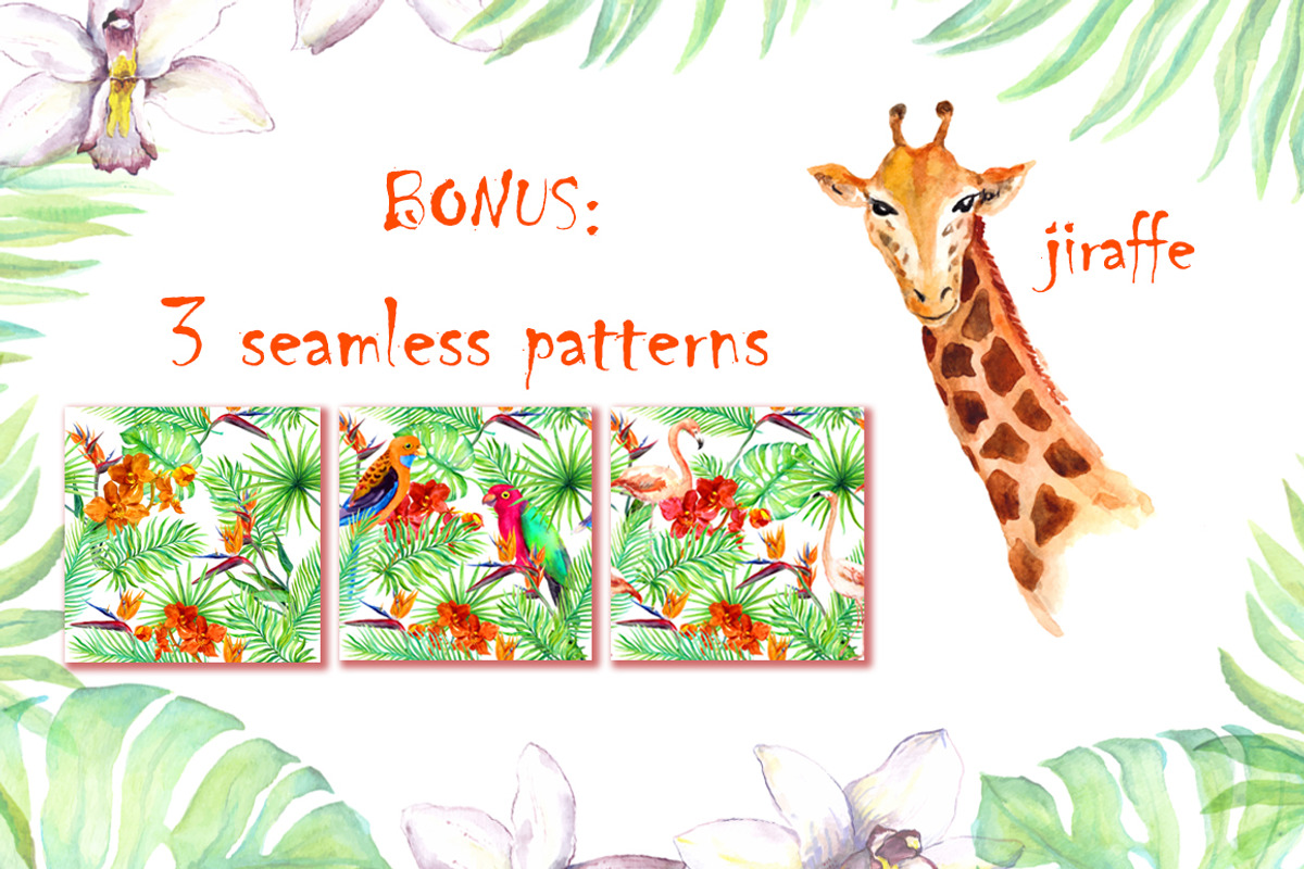Exotic flowers watercolor clipart, an Animal Illustration by Where summer is (Photo 7 of 7)