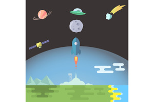 Rocket launch flat style vector illustration
