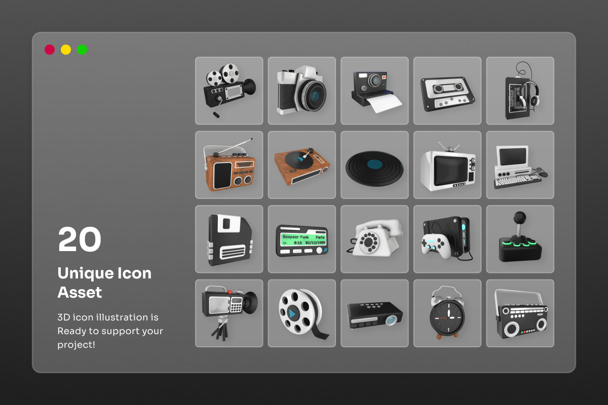 Retro Analog Device 3D Icons, a Work Illustration by twinstd