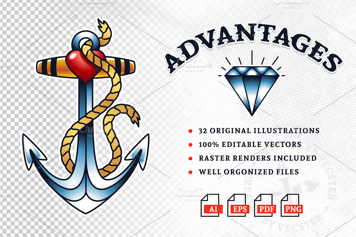 Traditional Tattoo Vector Pack, a Decorative Illustration by Vecster (Photo 13 of 14)