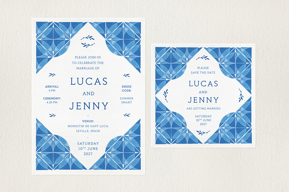 Blue Tiles Wedding Invitation Bundle, an Invitation Template by Wedding Whippet (Photo 2 of 10)