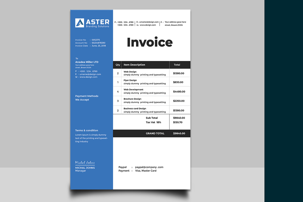 Corporate Invoice, a Stationery Template by UI_Expert