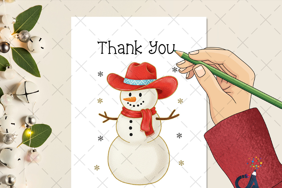 Cowboy Snowman Christmas Glitter Png, an Illustration by Creative Art (Photo 3 of 6)