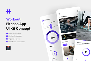 Workout - Fitness App UI Kit, an UI Kit Template by iDoodle Studio