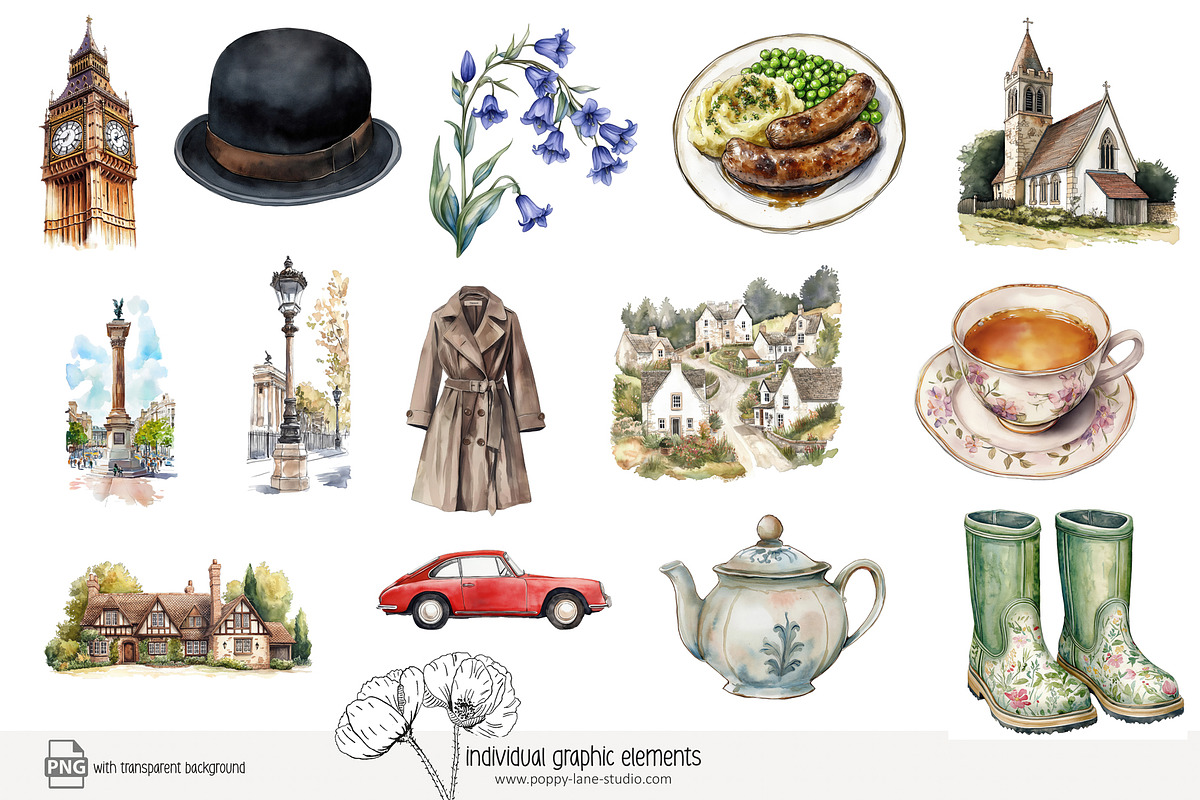 90 Great Britain clip art, a Decorative Illustration by Poppy Lane Studio (Photo 9 of 11)