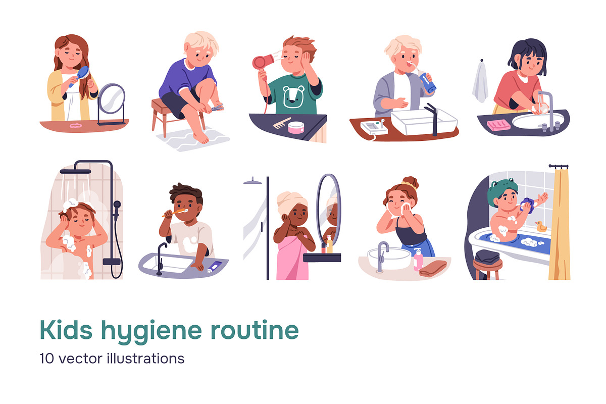 Kids hygiene routine set, a Person Illustration by Good Studio (Photo 1 of 6)