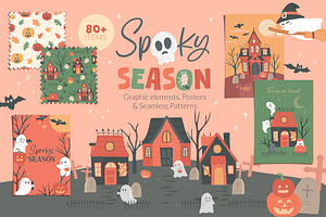 Fun Halloween Village Illustrations