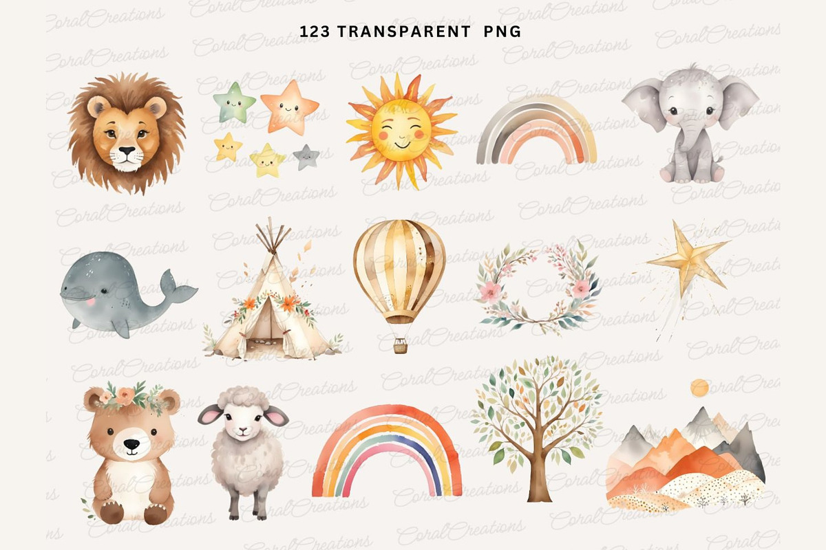 Boho Baby watercolor Clipart PNG, an Animal Illustration by Coral Beauty (Photo 7 of 9)
