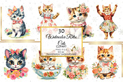 Watercolor Retro Floral Cats Clipart, an Illustration by NiiiNArt (Thumbnail 3 of 6)