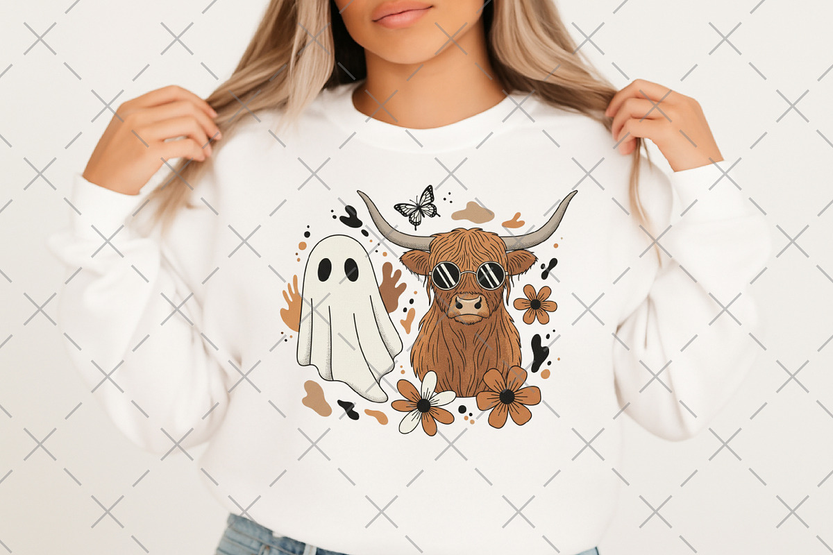Floral Fall Highland Cow Ghost PNG, an Illustration by Craft Nest (Photo 4 of 6)