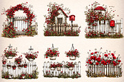 whimsical spring fence clipart, an Illustration by GatewayDesign (Thumbnail 2 of 9)
