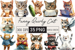 Funny Cat Clipart Quirky Cat Clipart, an Illustration by Black Bird Studio