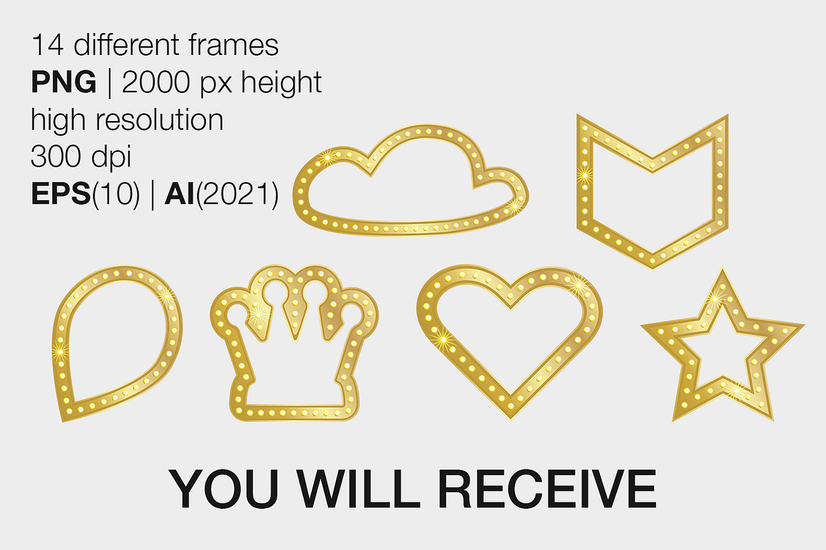 Gold geometric frames with bulbs, an Object Graphic by MariiaVD (Photo 6 of 7)
