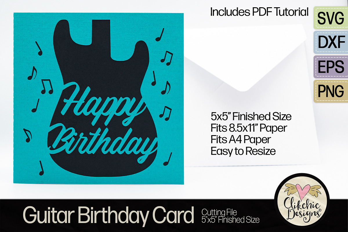 Guitar Happy Birthday Card SVG, a Card Template by Clikchic Designs (Photo 1 of 4)