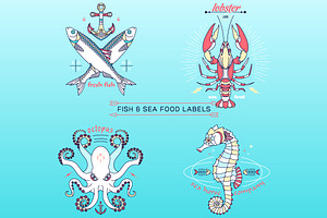 Thin Line Fish And Sea Food Labels