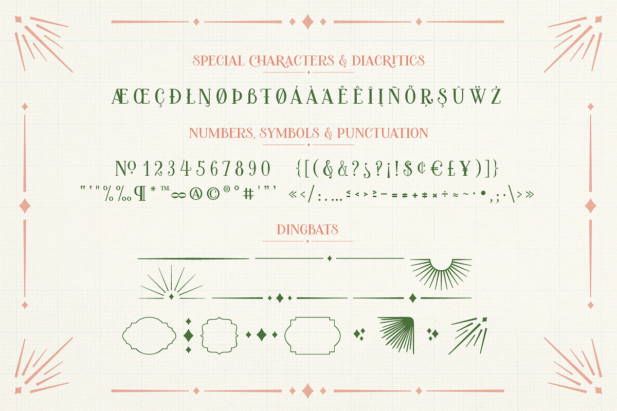 Charlot Decorative Font & Ornaments, a Font by Molly Suber Thorpe (Photo 8 of 8)