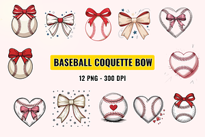 12 Baseball Coquette Bow PNG, a Sport Illustration by BoudaTemplate