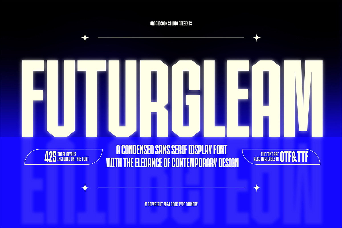 Futurgleam Display Typeface, a Sans Serif Font by graphicook (Photo 1 of 10)