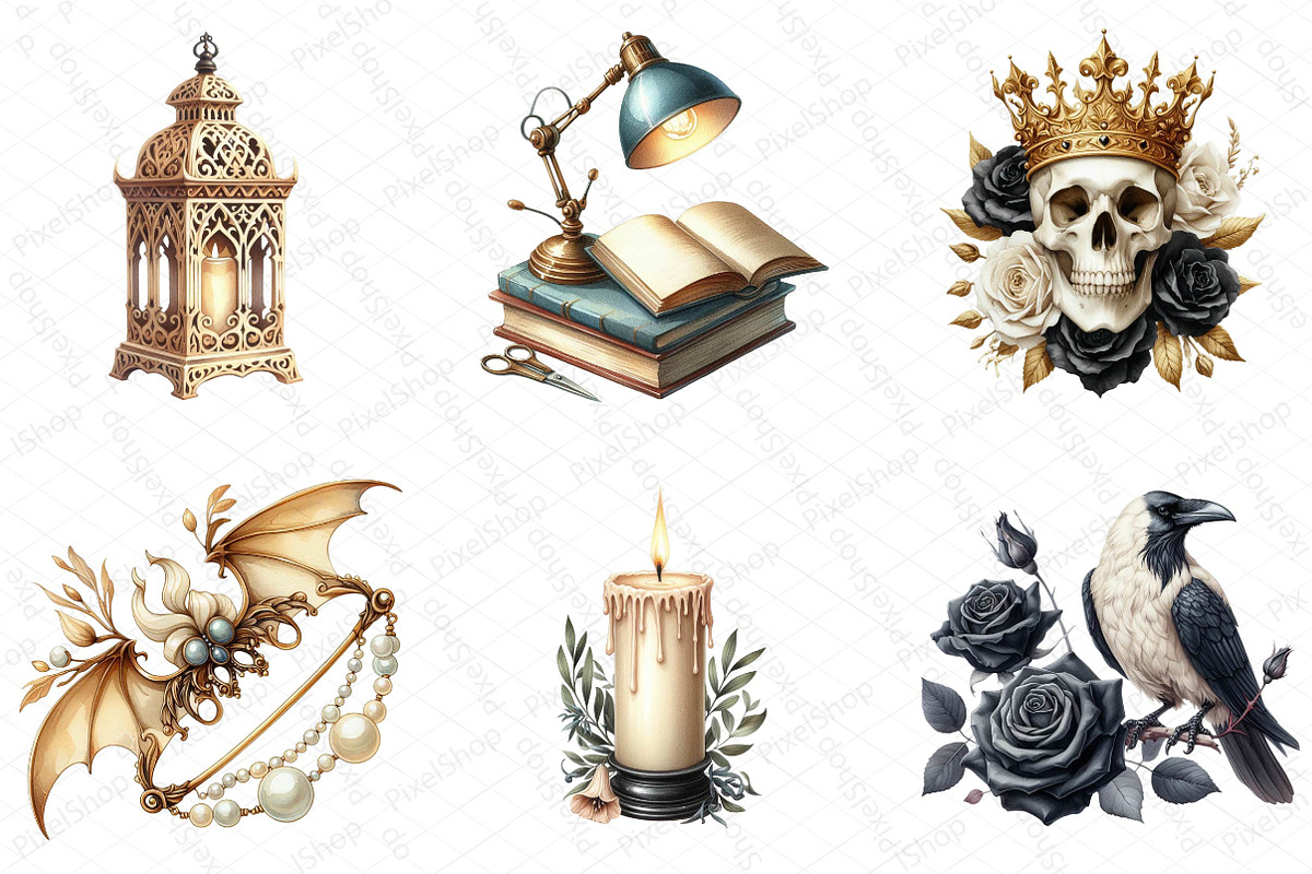Ivory Gothic Halloween Clipart, an Illustration by DreamPrint404 (Photo 5 of 6)