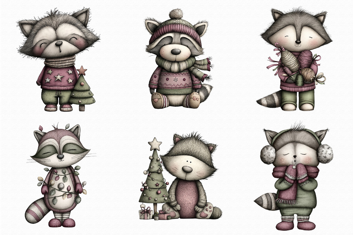 Funny Christmas Racoon Clipart, an Illustration by Libby Wishes (Photo 3 of 7)