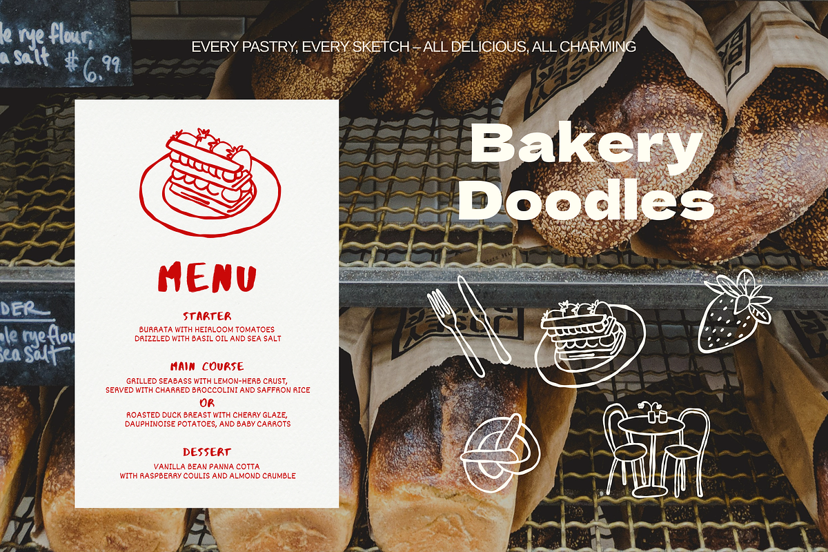 Bakery Doodles: 100 Hand-Drawn Pack, a Food Illustration by Veyla (Photo 6 of 8)