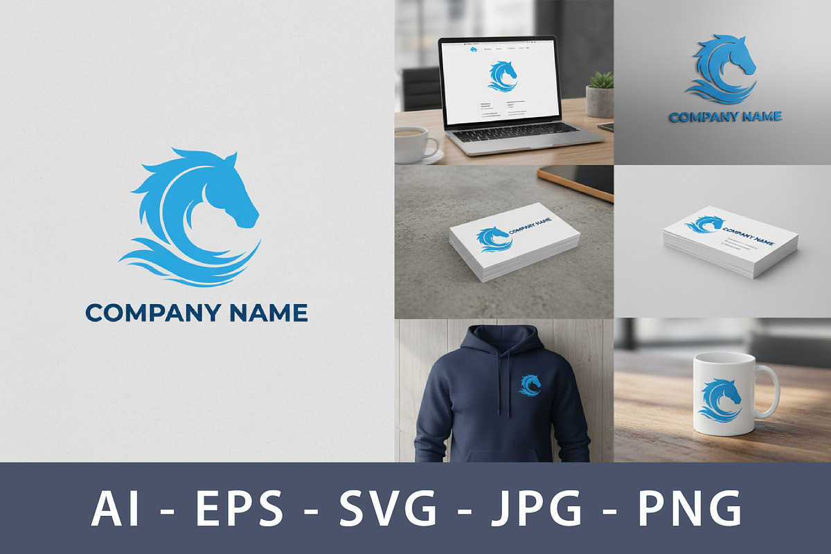 Stylish Blue Horse Head Logo Design, a Branding & Logo Template by Saba Vector (Photo 3 of 3)